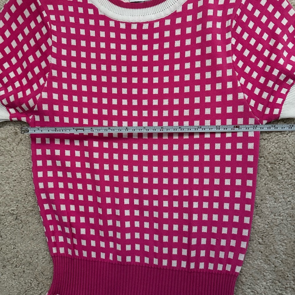 Unique Vintage Fuchsia and White Checkered Midi Dress - Picture 6 of 7